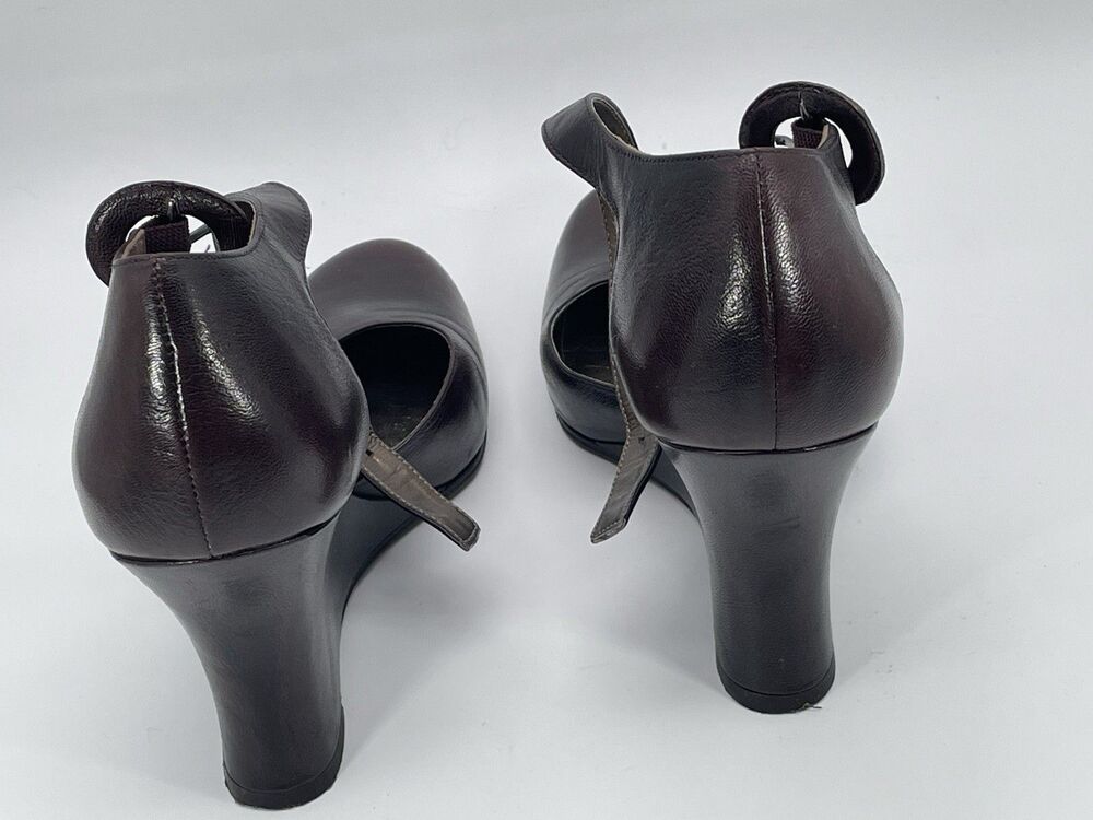 Antonio Melani Glove Fit Leather Wedge Heels Brown Ankle Strap Women’s Size 9 - Picture 4 of 7